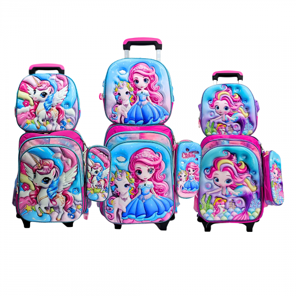 Mochilas Escolares 3 En 1 Estampadas, Con carrito y luces