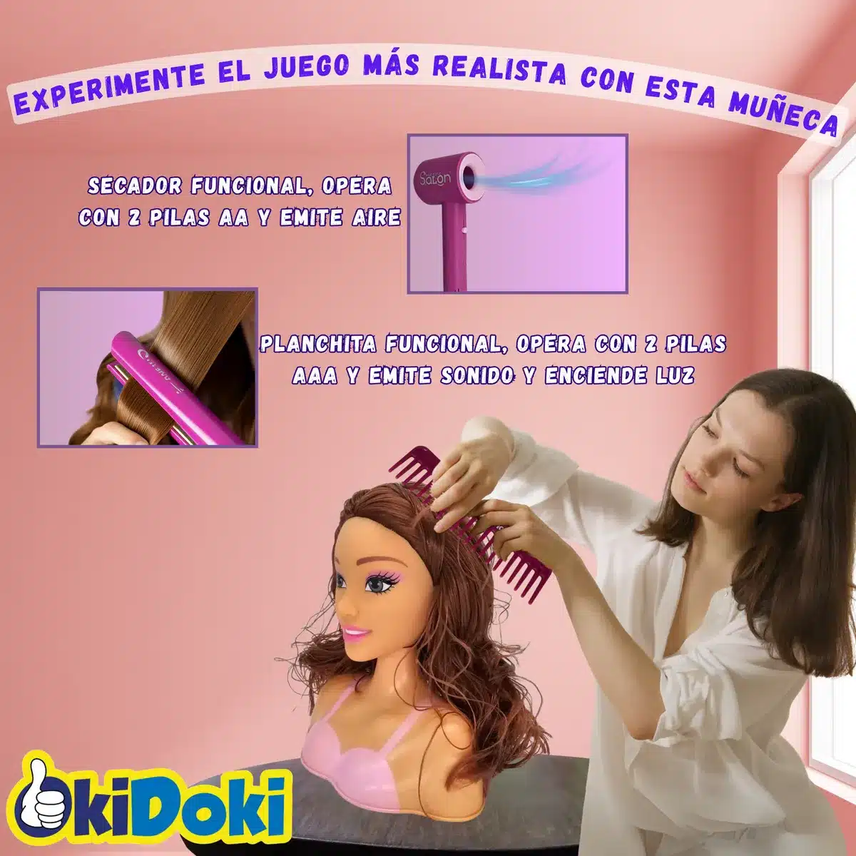 Cabeza De Muñeca Para Peinar Con Secador/planchita - Imagen 2