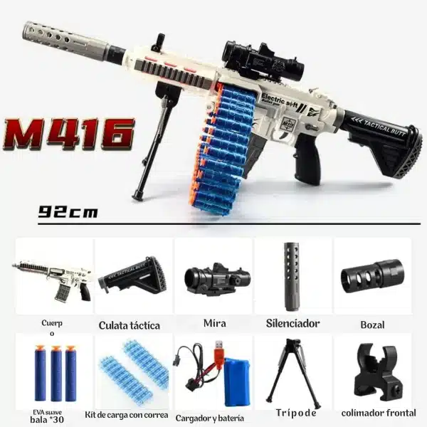 Rifle Lanzador Eléctrico M416 C/cadena De Munición - Imagen 2