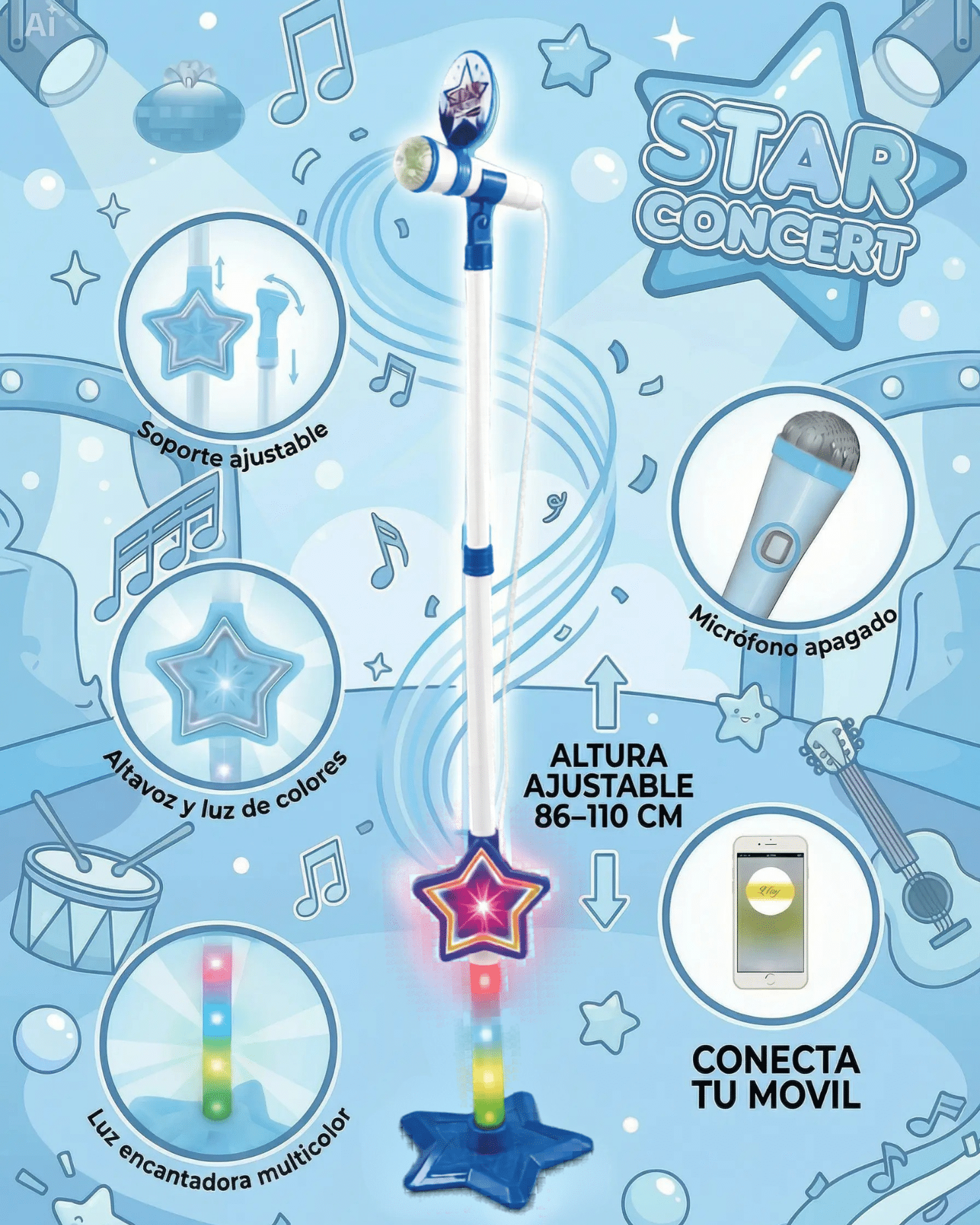 Micrófono Karaoke Con Luces Y Conexión A Celular - Imagen 7