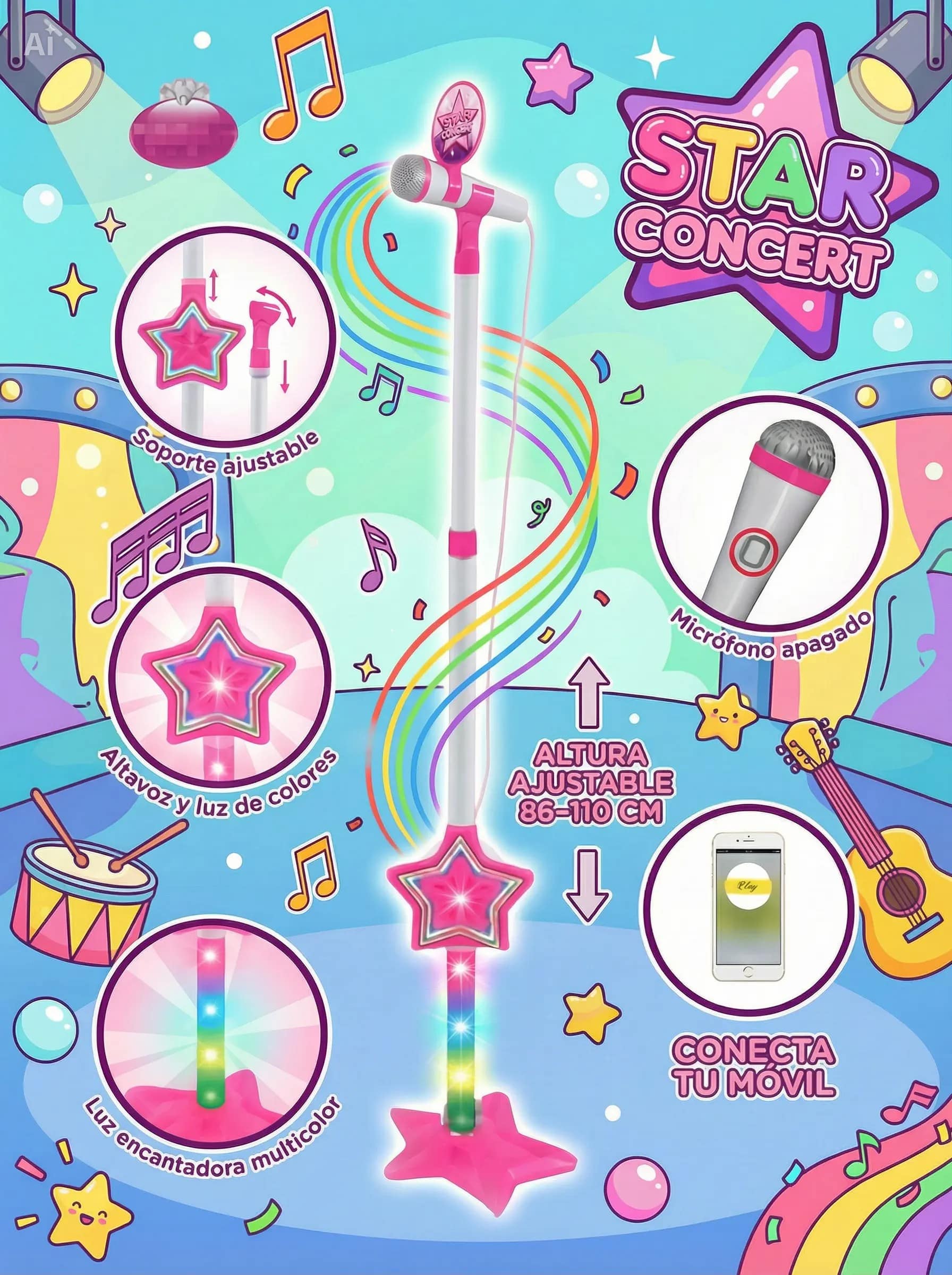 Micrófono Karaoke Con Luces Y Conexión A Celular - Imagen 8